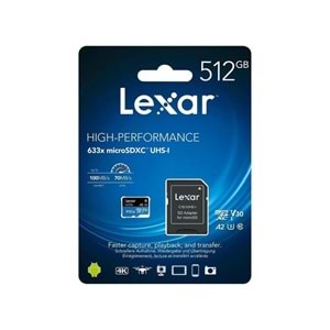 Lexar High Performance 512 GB 633X Adaptörlü Hafıza Kartı (100MB/S-70MB/S)