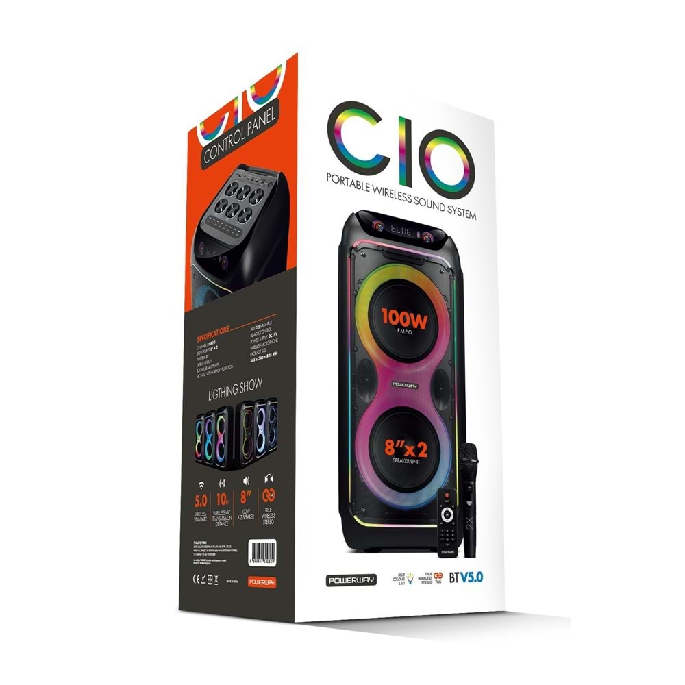 Powerway CIO 100W Hoparlör Gitar Saz Girişli Karaoke Parti Ses Sistemi 80 CM Dijital Ekran +Bass Pro