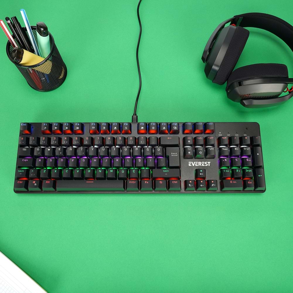 Everest KB-MK1 Lumos USB Rainbow Aydınlatmalı Red Switch Full Anti-Ghosting Mekanik Gaming Oyuncu Klavye