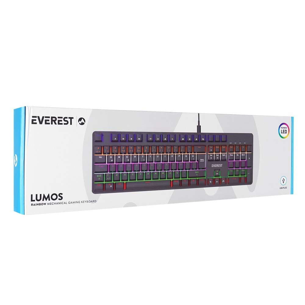 Everest KB-MK1 Lumos USB Rainbow Aydınlatmalı Red Switch Full Anti-Ghosting Mekanik Gaming Oyuncu Klavye