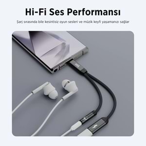Bix ADP-12 Type-C to 3.5mm Kulaklık ve 15W Type-C Şarj Kablo Dönüştürücü