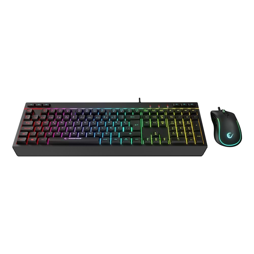 Rampage KM-R57 Seraphic Beyaz&Siyah RGB Aydınlatmalı Q Oyuncu Multmedia Klavye ve 12800 DPI Mouse Gaming Set