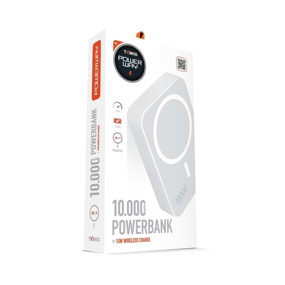 Powerway TXM10 10.000 mAh PD 15W Magsafe Kablosuz Wireless Taşınabilir Şarj Cihazı Beyaz Powerbank