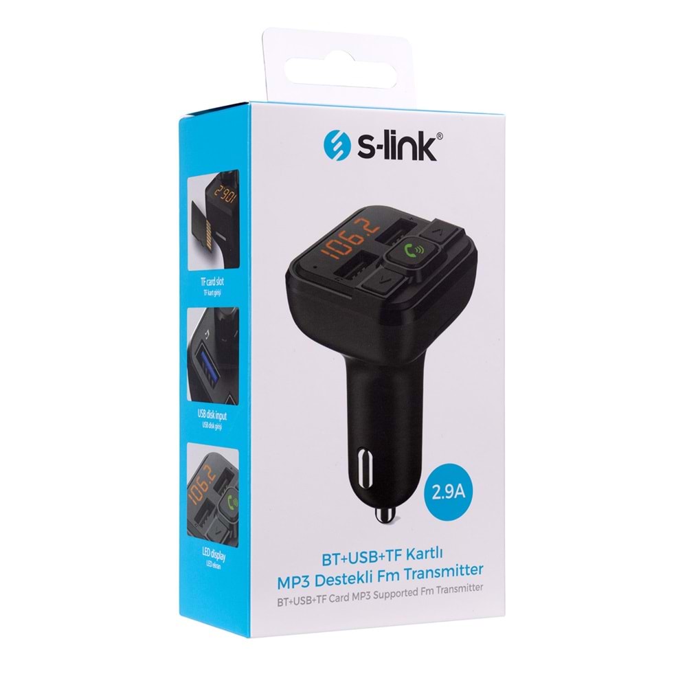 S-link SL-BT226 LCD Ekranlı BT+ USB+TF Kartlı+MP3 Destekli Fm Transmitter