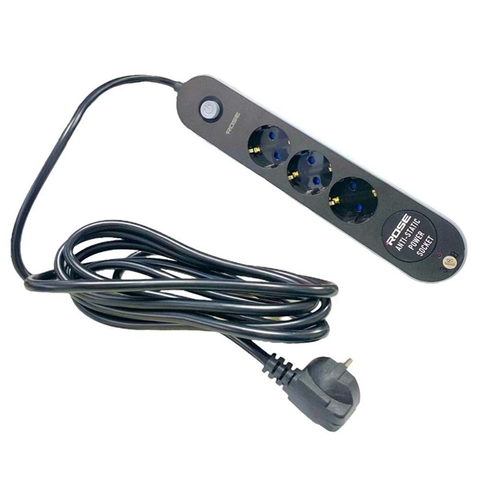 Rose GR-300-5M 3'LÜ Akım Korumalı 16A 3X2,5 MM Kablo 5 Metre priz