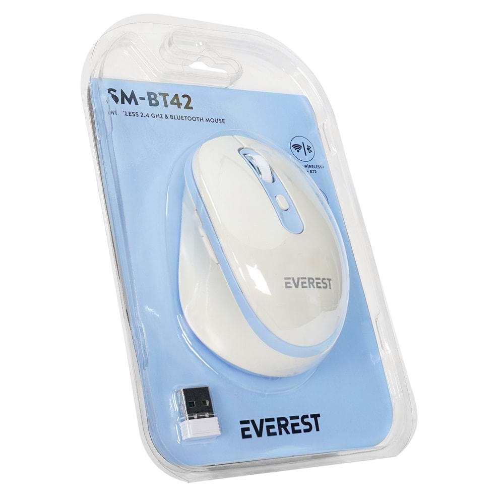 Everest SM-BT42 Usb Beyaz/Mavi 3in1 Bluetooth ve 2.4GHz Şarj Edilebilir Kablosuz Mouse