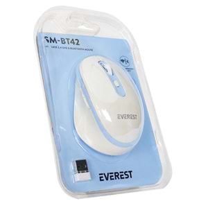 Everest SM-BT42 Usb Beyaz/Mavi 3in1 Bluetooth ve 2.4GHz Şarj Edilebilir Kablosuz Mouse