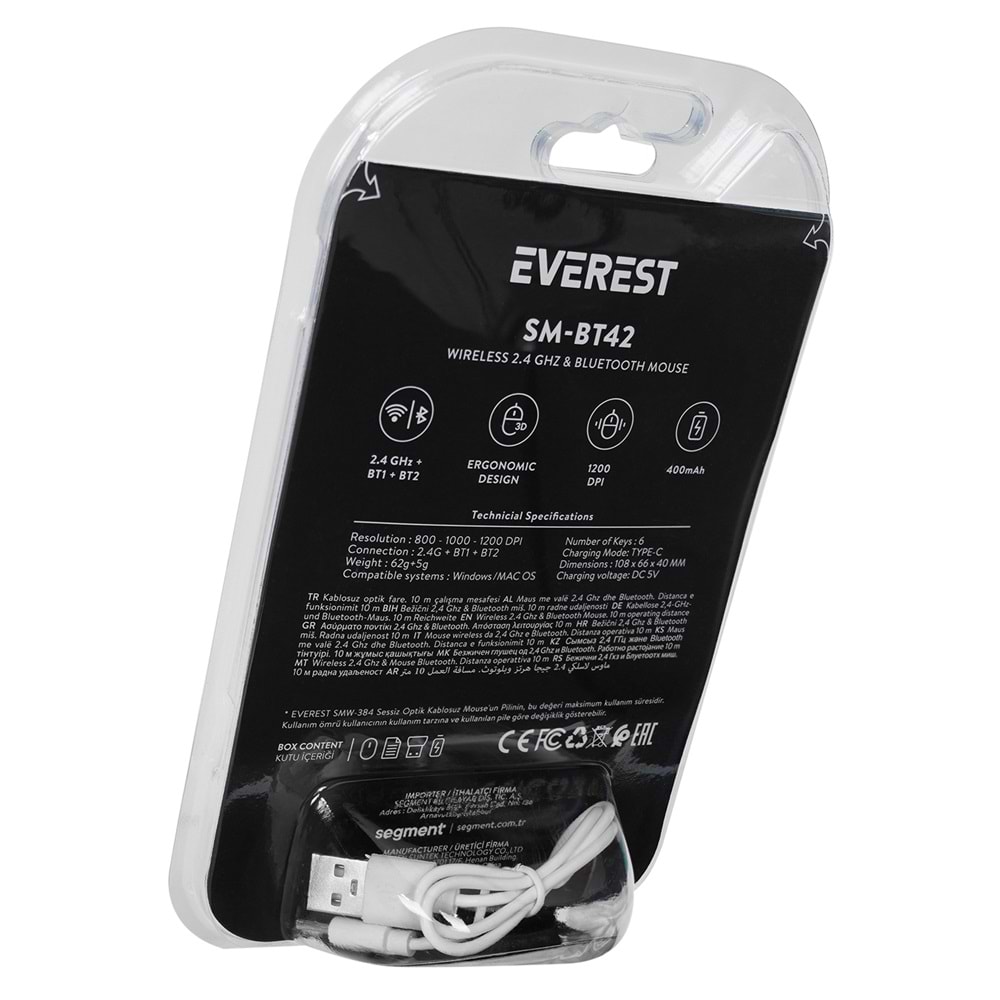Everest SM-BT42 Usb Beyaz/Mavi 3in1 Bluetooth ve 2.4GHz Şarj Edilebilir Kablosuz Mouse