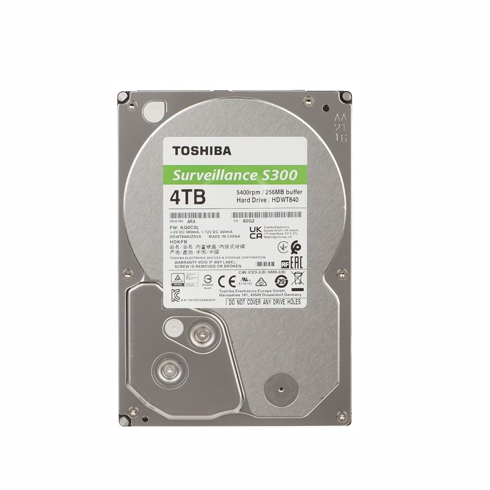 Toshıba 4 TB S300 5400RPM Sata3 256 MB 6GB/s HDWT840UZSVA Güvenlik (7/24) Hdd Disk