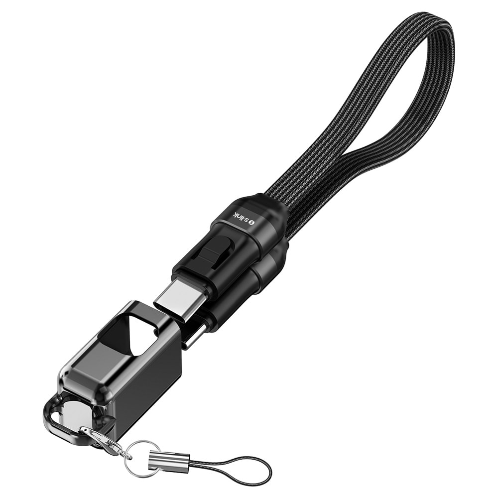 S-link Armor CC-020 60W 20 cm Type-C to Type-C PD Örgülü Metal Başlıklı Siyah Hızlı Şarj Kablosu