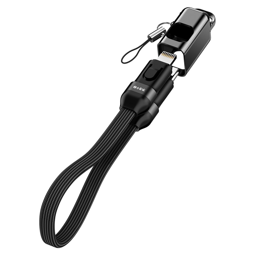 S-link Armor CL-020 30W 20 cm Type-C to Lightning PD Örgülü Metal Başlıklı Siyah Hızlı Şarj Kablosu