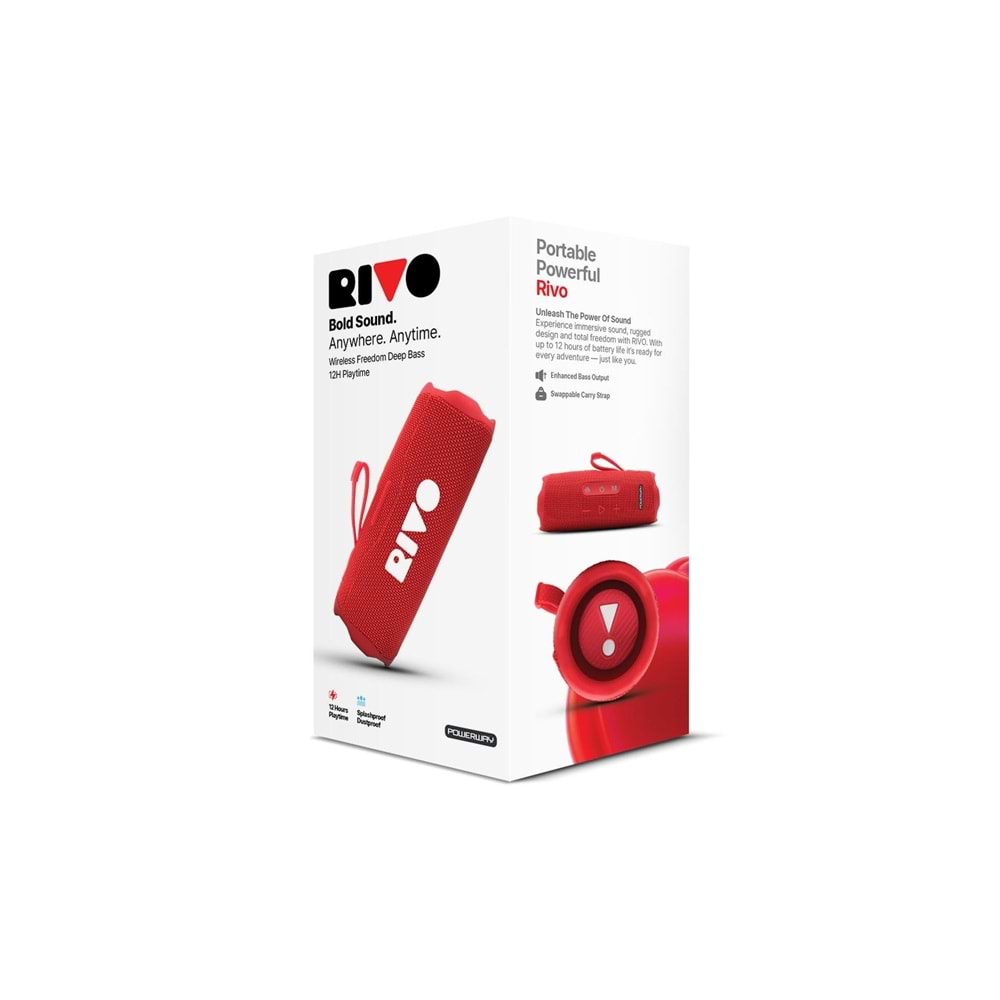Powerway RİVO Kırmızı Taşınabilir Bluetooth Kablosuz Hoparlör 12 Saat Oynatma Çoklu Bağlantı