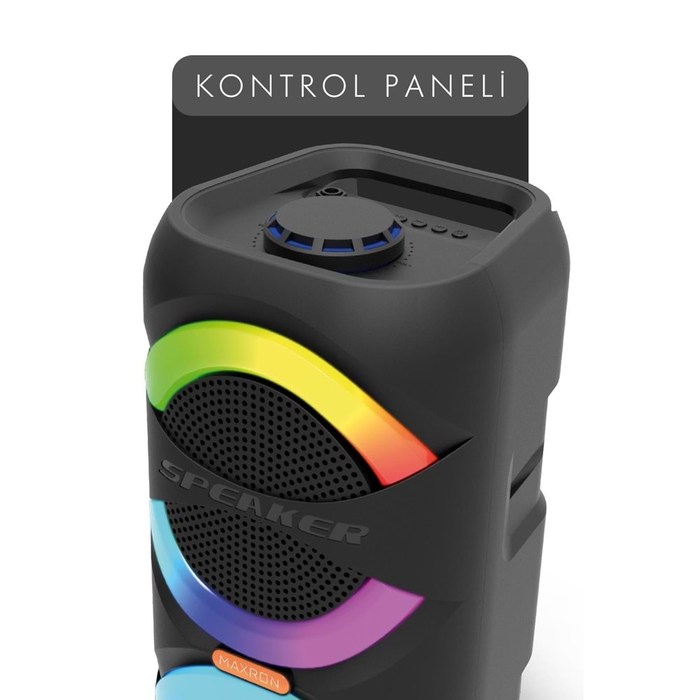 Maxron MXBass 16W Bluetooth Hoparlör Led Işıklı Ses Sistemi Parti Speaker Karaoke Özellikli