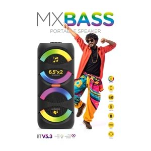 Maxron MXBass 16W Bluetooth Hoparlör Led Işıklı Ses Sistemi Parti Speaker Karaoke Özellikli