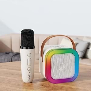 Mikado MD-27BT Naos Krem USB+TF+Bluetooth Destekli Wireless Karaoke Mikrofonlu 5W 800mAh Taşınabilir Speaker