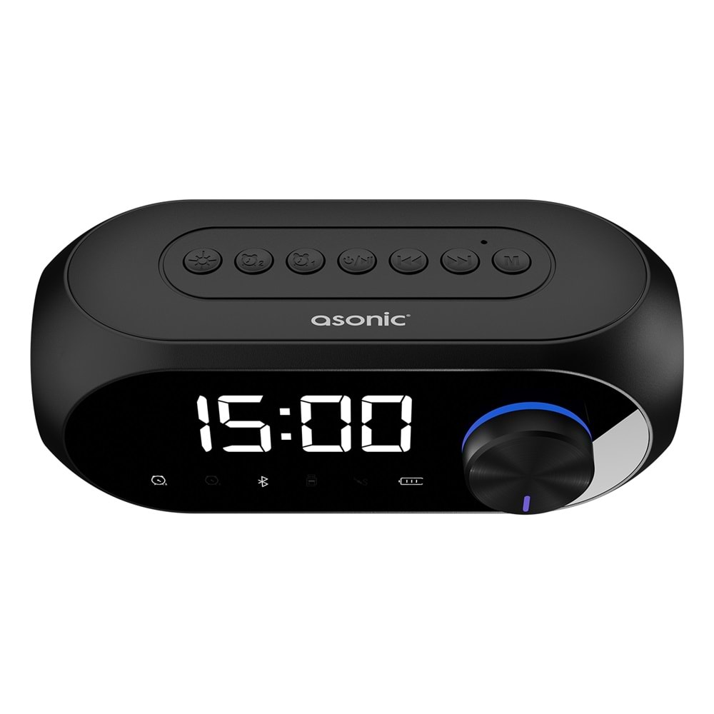 Asonic AS-W6 1200mAh 5W Siyah Bluetooth-Aux-Derece-Usb Double Alarmlı Saat Speaker