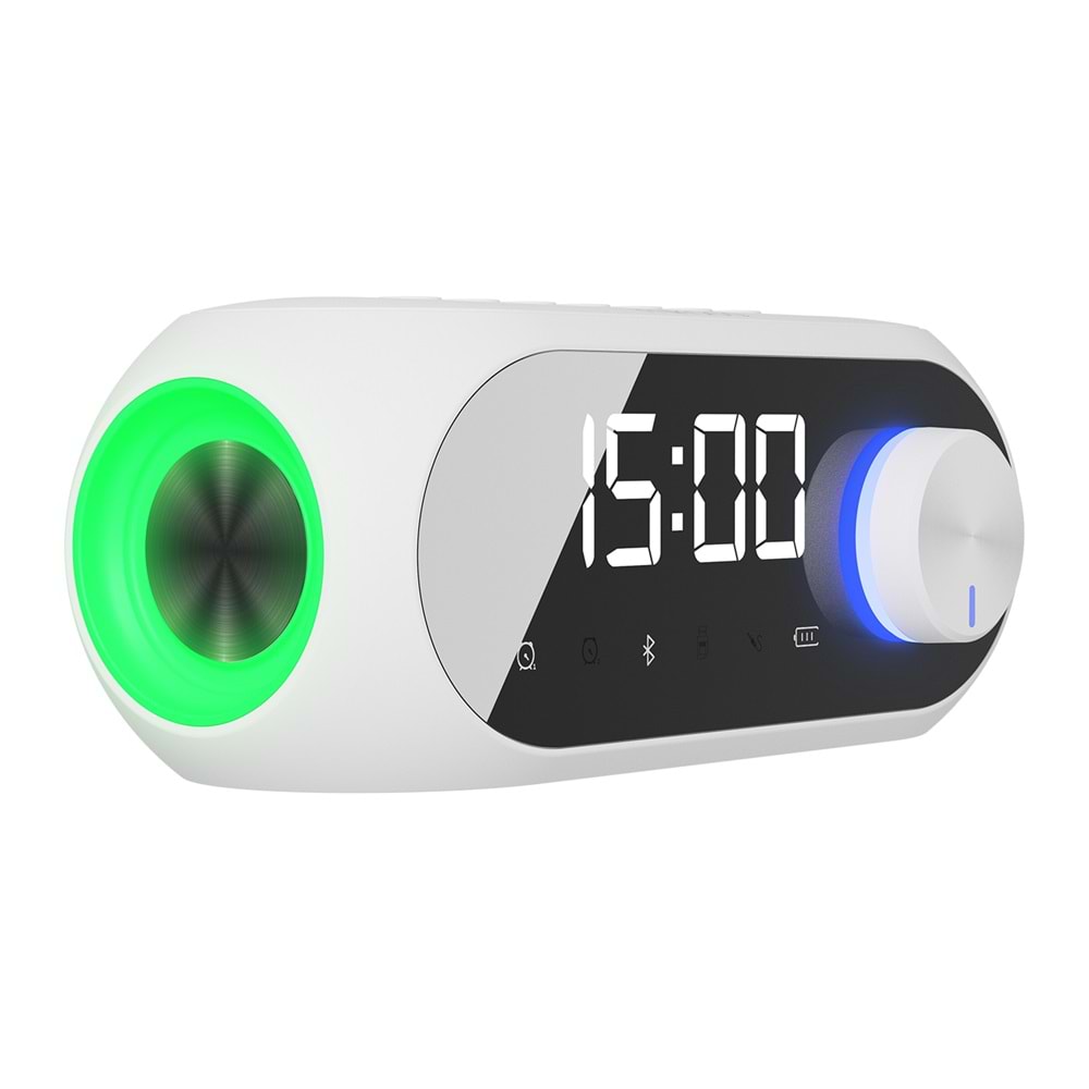 Mikado MD-W7 1200mAh 5W Beyaz/Siyah Bluetooth-Aux-Derece-Usb-FM Double Alarmlı Saat Speaker