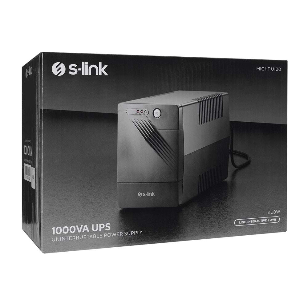 S-link MIGHT U100 1000VA 12V7Ah*2 600W Siyah Line-Interactive Kesintisiz UPS Güç Kaynağı