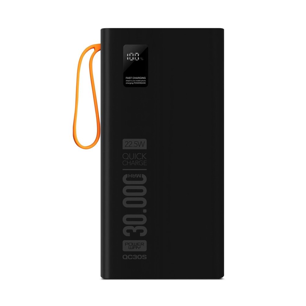 Powerway QC30S 30.000 Mah PD 22.5W Dahili Kablolu Hızlı Şarj Led Işıklı Powerbank