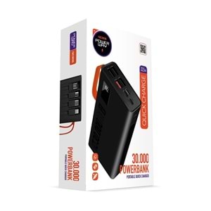 Powerway QC30S 30.000 Mah PD 22.5W Dahili Kablolu Hızlı Şarj Led Işıklı Powerbank