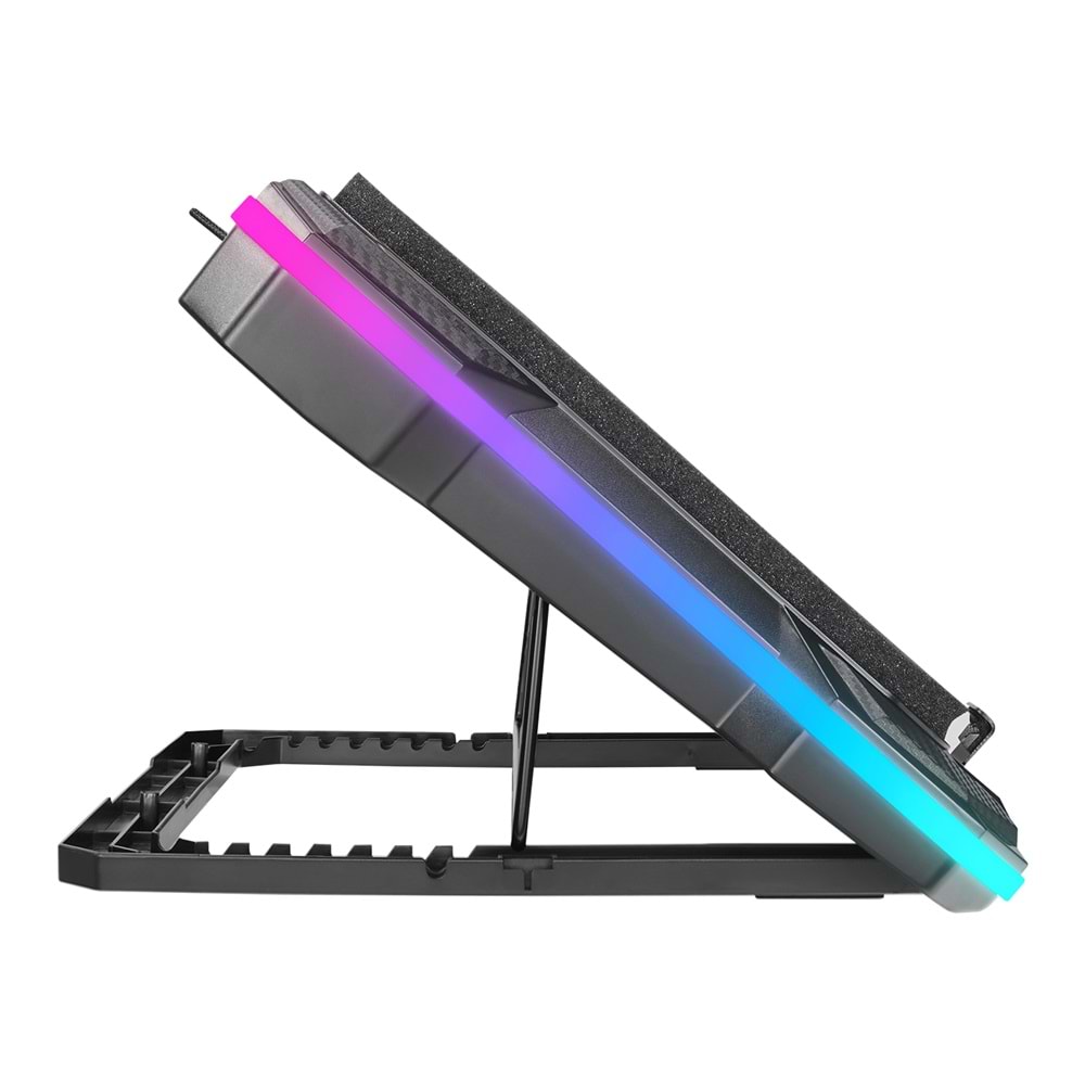 Rampage S49 Cyclone Siyah 10 Mode RGB 140*140mm 1 Fanlı 14-19 inç LED Ekranlı Notebook Soğutucu Stand