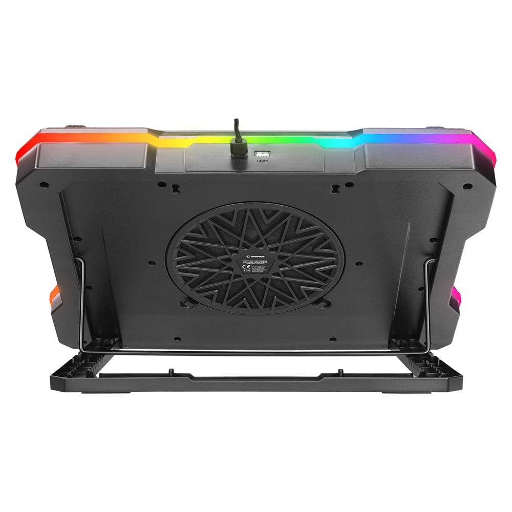 Rampage S49 Cyclone Siyah 10 Mode RGB 140*140mm 1 Fanlı 14-19 inç LED Ekranlı Notebook Soğutucu Stand