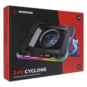 Rampage S49 Cyclone Siyah 10 Mode RGB 140*140mm 1 Fanlı 14-19 inç LED Ekranlı Notebook Soğutucu Stand