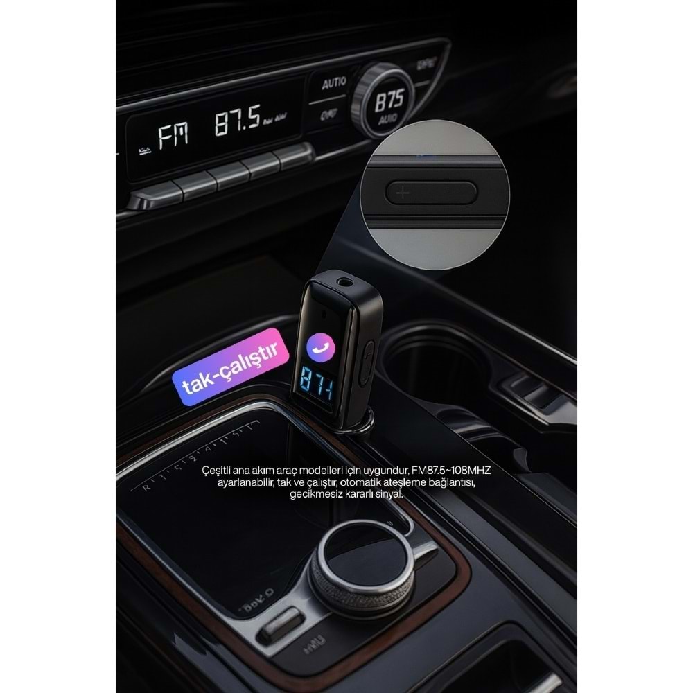 Concord BT-16 2IN1 Bluetooth Receiver USB-Aux Kablo Ses Kontrol Ekran