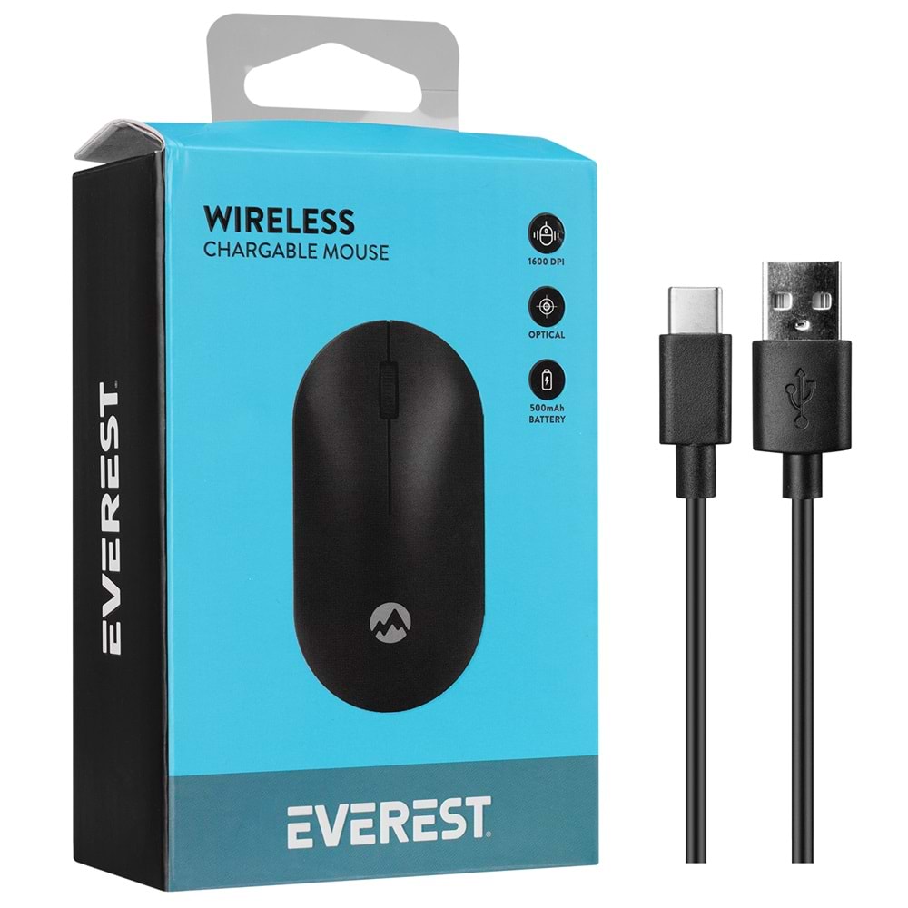 Everest SMW-399 Şarj Edilebilir Süper Sessiz 1600 DPI Kablosuz Siyah Mouse