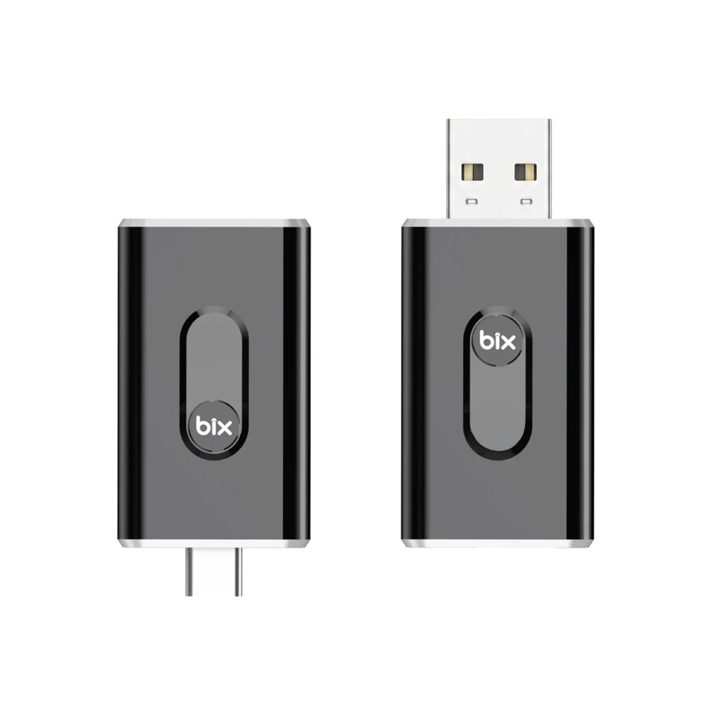 Bix CB02 2.4G/5G WiFi CarPlay Android Auto Kabloludan Kablosuza Çevirici USB-A USB-C Çift Uçlu Hibrit Adaptör