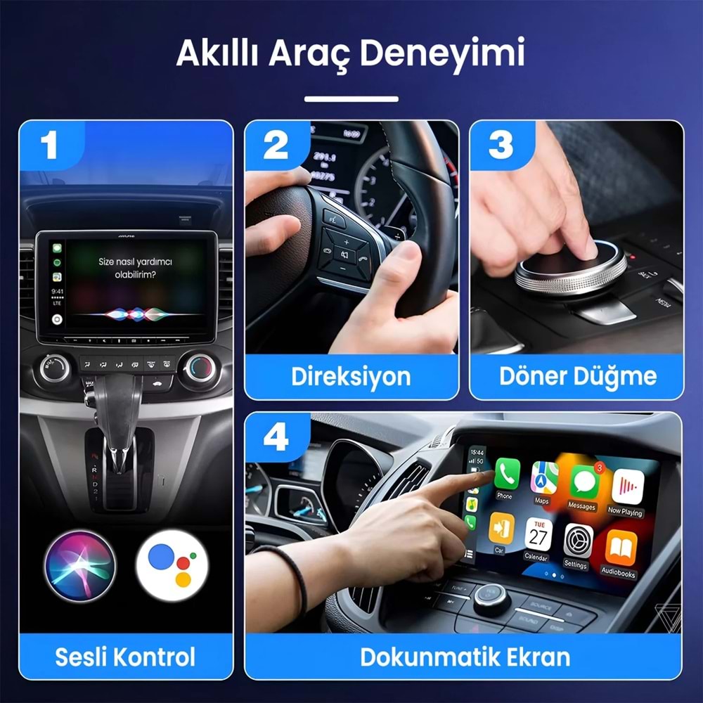 Bix CB02 2.4G/5G WiFi CarPlay Android Auto Kabloludan Kablosuza Çevirici USB-A USB-C Çift Uçlu Hibrit Adaptör