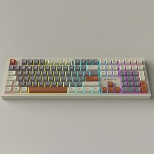 Everest KM-77 Runa Gri/Krem/Kahve Usb Rainbow Aydınlatmalı Sessiz Q Klavye + Mouse Set