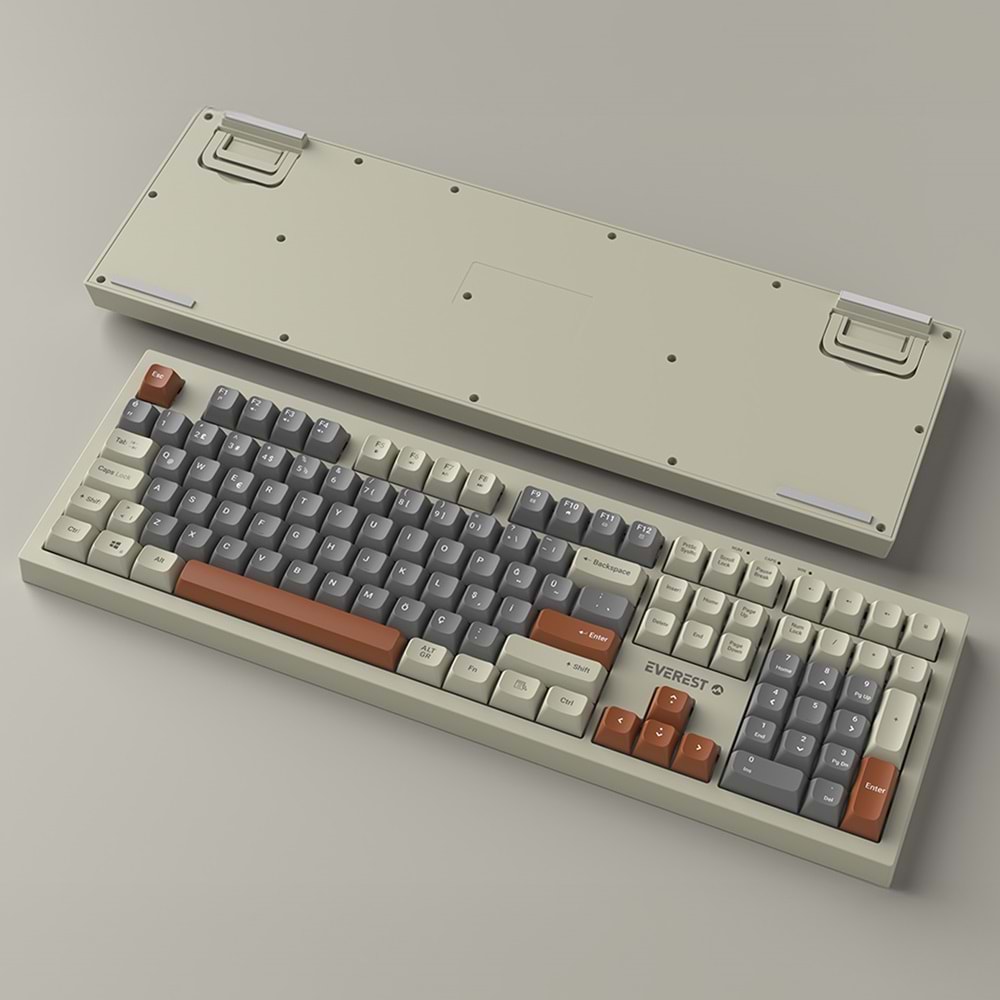 Everest KM-77 Runa Gri/Krem/Kahve Usb Rainbow Aydınlatmalı Sessiz Q Klavye + Mouse Set