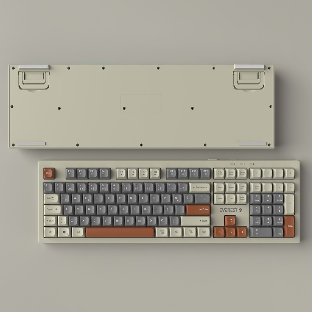 Everest KM-77 Runa Gri/Krem/Kahve Usb Rainbow Aydınlatmalı Sessiz Q Klavye + Mouse Set