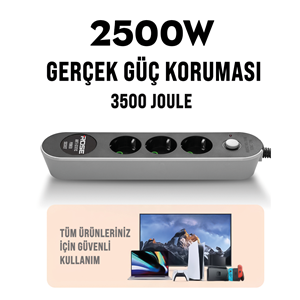 Rose GR-300-2M 3'LÜ Akım Korumalı 16A 3X2,5 MM Kablo 3m Metra priz