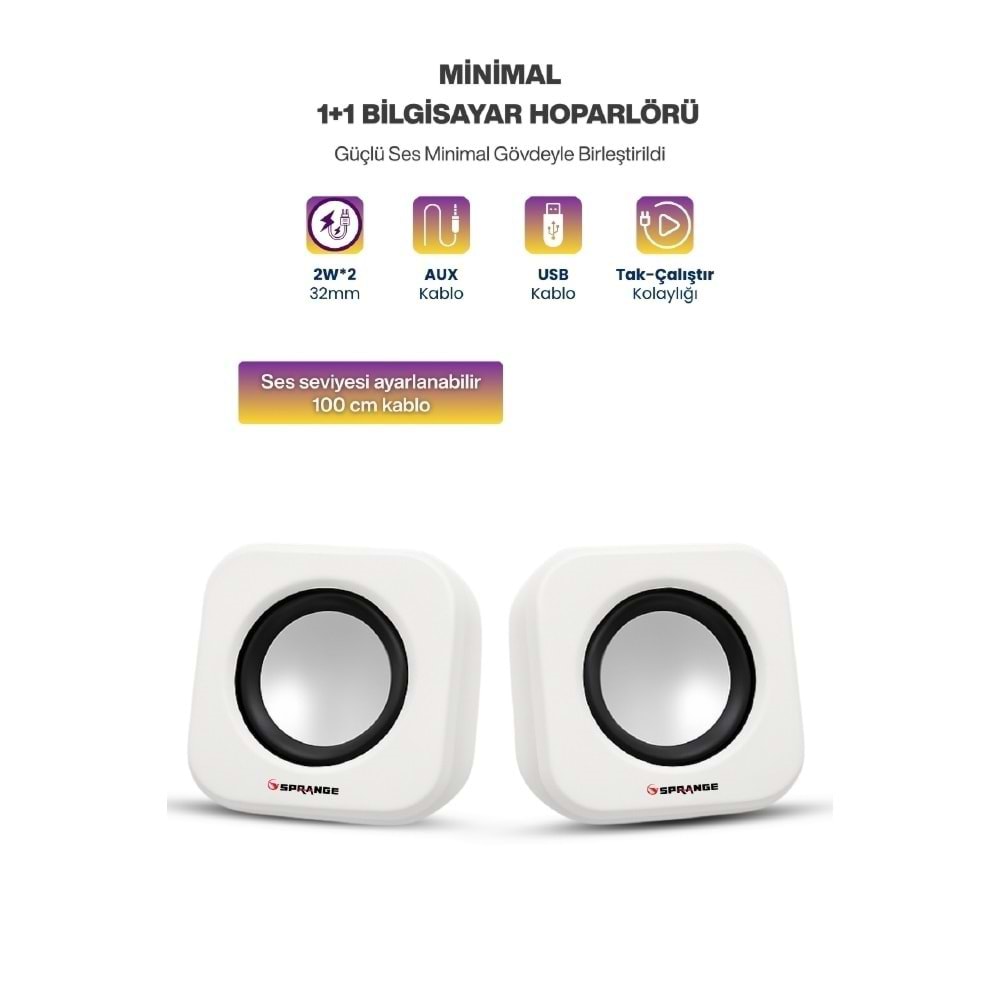 Sprange SR-PN99 2W*2 USB 2.0 + 3.5mm 5V Hoparlör