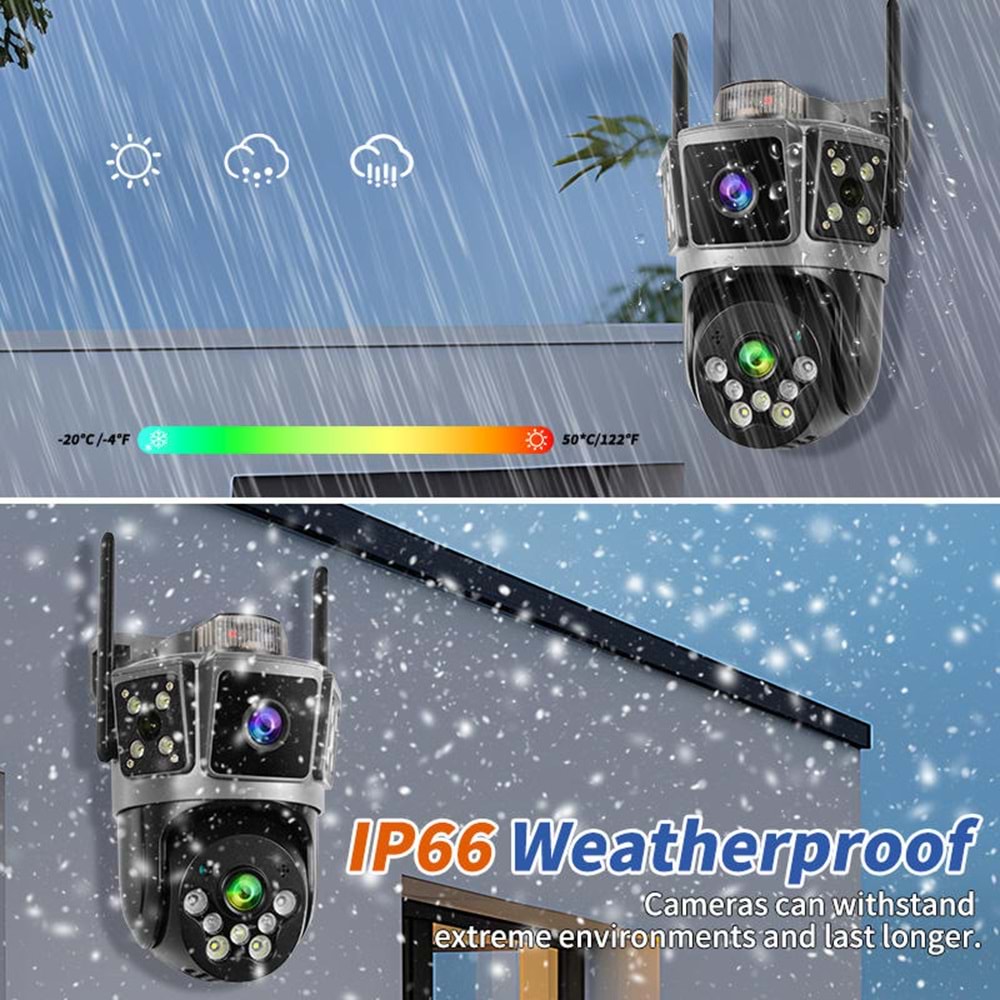 İronix TP7 WiFi 6MP Çift Lensli PTZ Kamera Gece Görüşlü Renkli Dış Mekan Kameraları Okam Uygulaması IP 2 lı Kamera