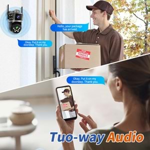 İronix TP7 WiFi 6MP Çift Lensli PTZ Kamera Gece Görüşlü Renkli Dış Mekan Kameraları Okam Uygulaması IP 2 lı Kamera