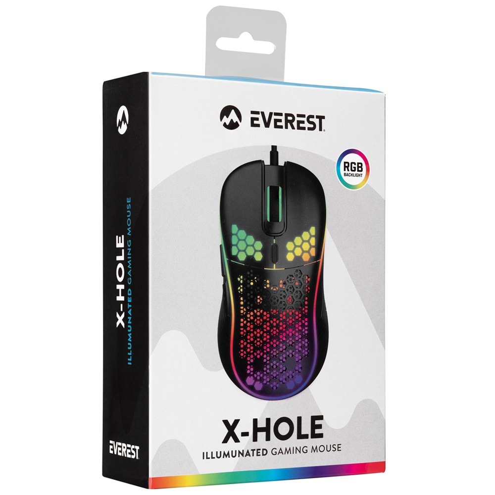 Everest SM-G66 X-HOLE Usb Siyah 7D Optik 8000dpi LED Işıklı Gaming Oyuncu Mouse