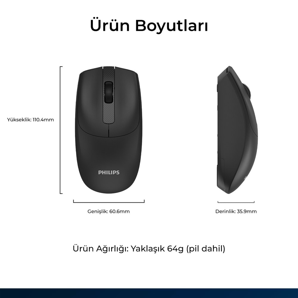 Philips SPK7398 Siyah Sessiz Optik Kablosuz Mouse