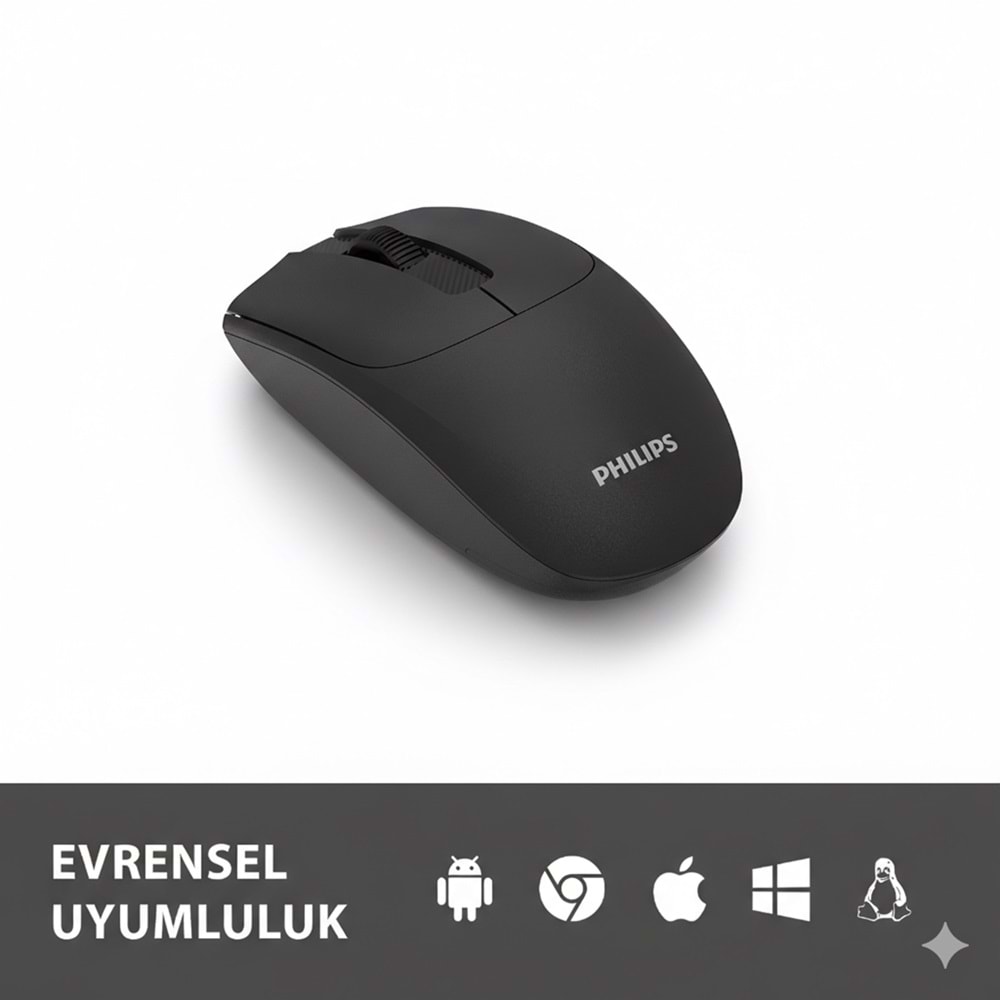 Philips SPK7398 Siyah Sessiz Optik Kablosuz Mouse
