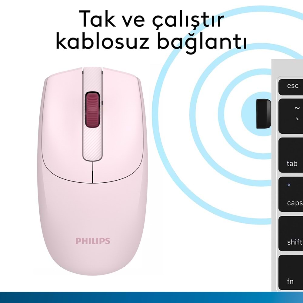 Philips SPK7398 Pembe Sessiz Optik Kablosuz Mouse