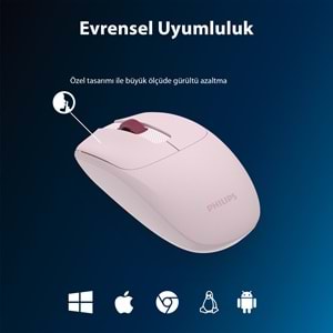 Philips SPK7398 Pembe Sessiz Optik Kablosuz Mouse
