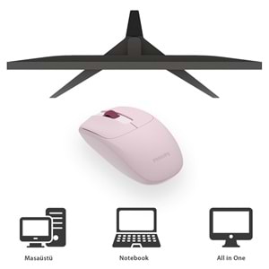Philips SPK7398 Pembe Sessiz Optik Kablosuz Mouse