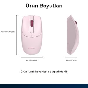 Philips SPK7398 Pembe Sessiz Optik Kablosuz Mouse