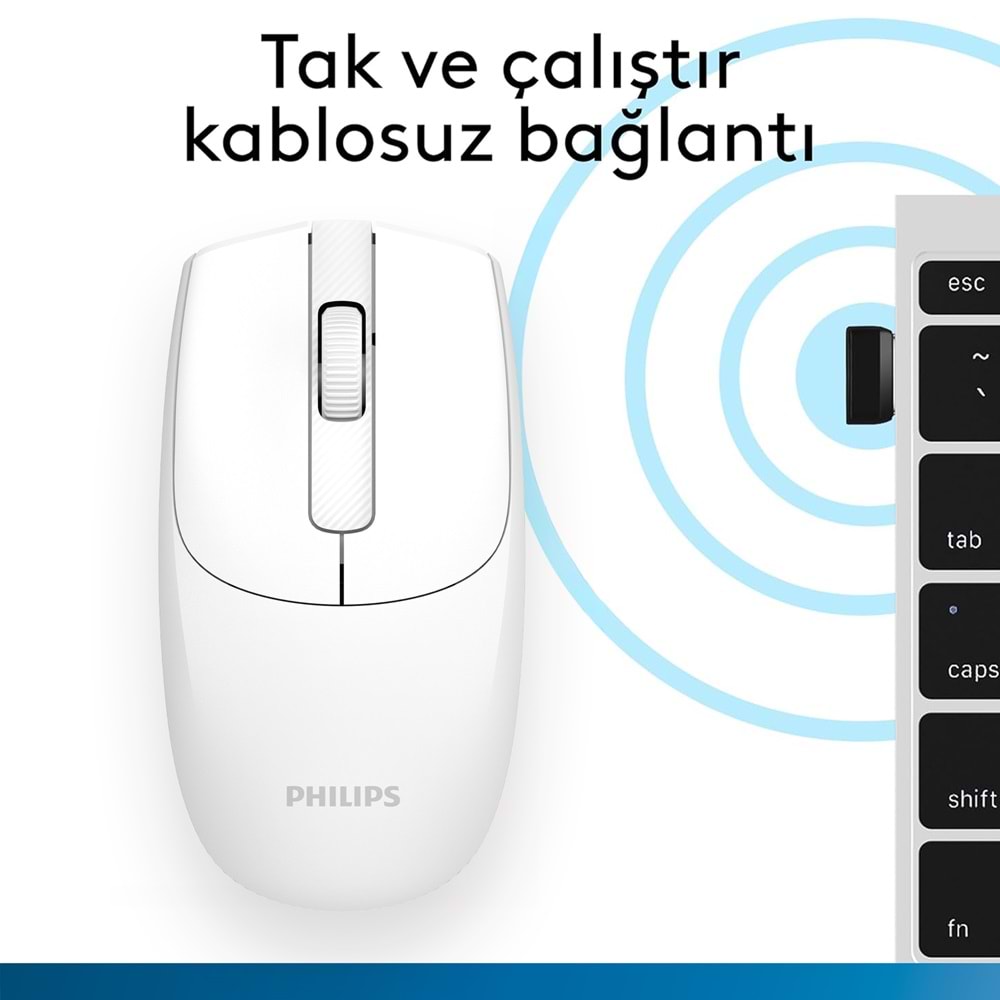 Philips SPK7398 Beyaz Sessiz Optik Kablosuz Mouse