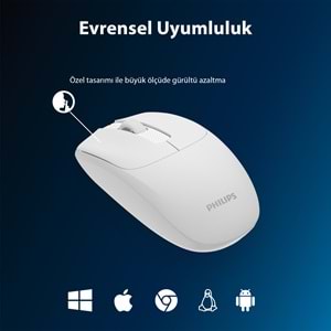 Philips SPK7398 Beyaz Sessiz Optik Kablosuz Mouse