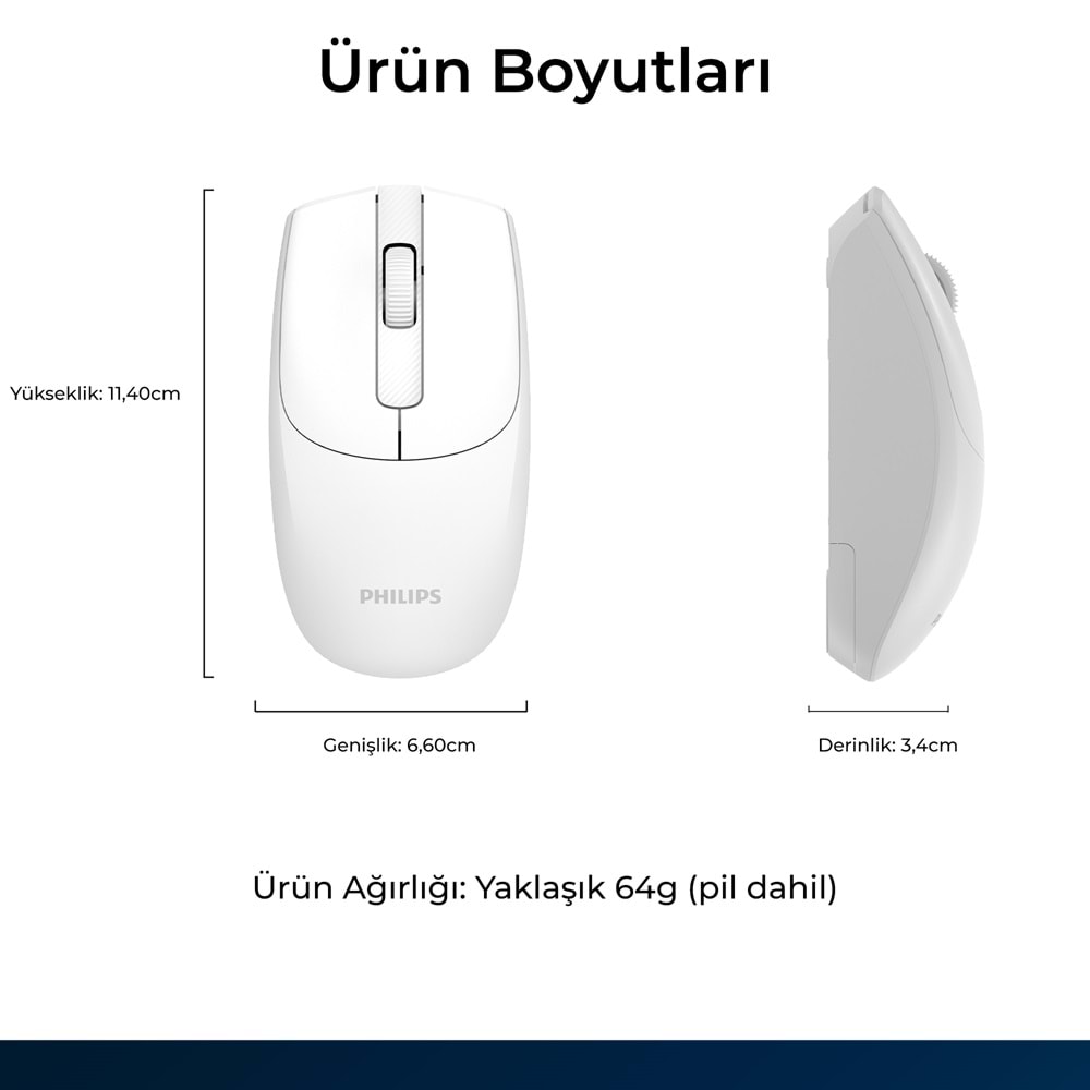 Philips SPK7398 Beyaz Sessiz Optik Kablosuz Mouse