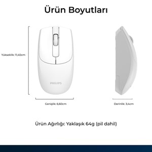 Philips SPK7398 Beyaz Sessiz Optik Kablosuz Mouse