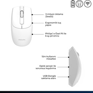 Philips SPK7398 Beyaz Sessiz Optik Kablosuz Mouse